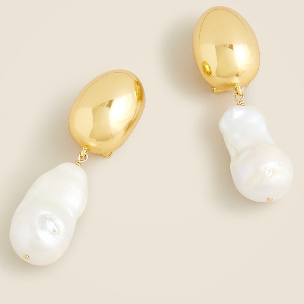 NWT J. Crew Gold-Tone Earrings with White Baroque PEARL Drop